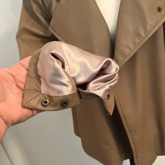 Live a Little Lamb Leather Moto Biker Jacket L Tan Camel - Picture 12 of 15